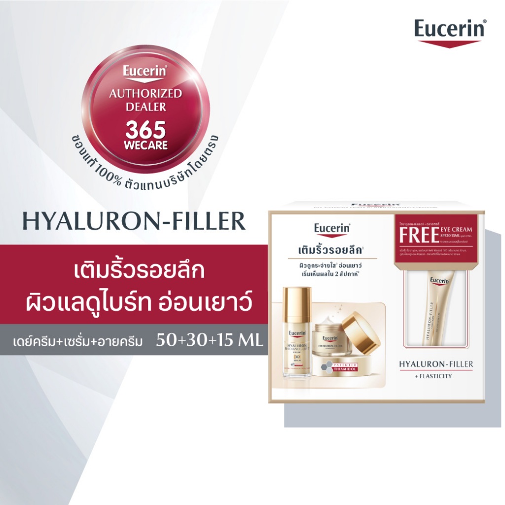 EUCERIN Hyaluron Radiance-Lift Filler 3D Serum 30ml.+Night Cream 50ml.Free Eye Cream SPF20 15ml. ยูเซอริน ไฮยาลูรอน