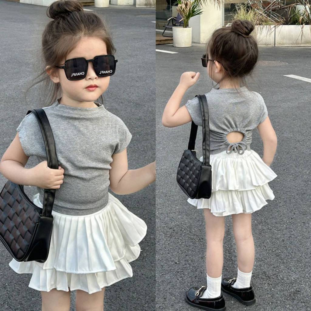 311 พร้อมส่ง ชุดเซ็ท2ชิ้นเด็กผู้หญิง เสื้อยืด+กระโปรงกางเกง