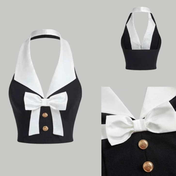 Sn01 เสื้อท๊อปคล้องคอ ดีเทลโบว์ด้านหน้า มี 2 ไซส์ หลายสีให้เลือก