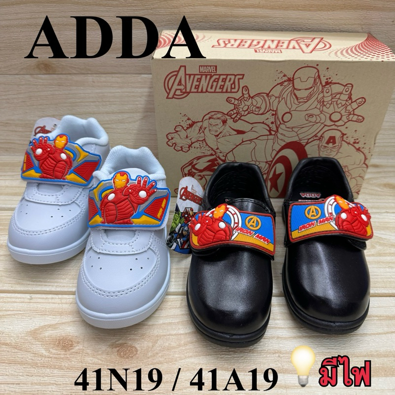 ADDA รองเท้าอนุบาลชาย ลายสไปเดอร์แมน ลายอเวนเจอร์ (มีไฟ) สีดำ/สีขาว