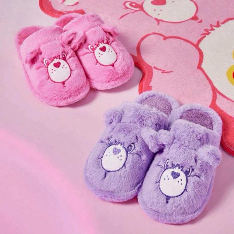(พร้อมส่ง) ของแท้ รองเท้าแคร์แบร์ Carebears รองเท้าใส่ในบ้าน Slipper สลิปเปอร์ รองเท้าขนนุ่ม สีชมพู สีม่วง
