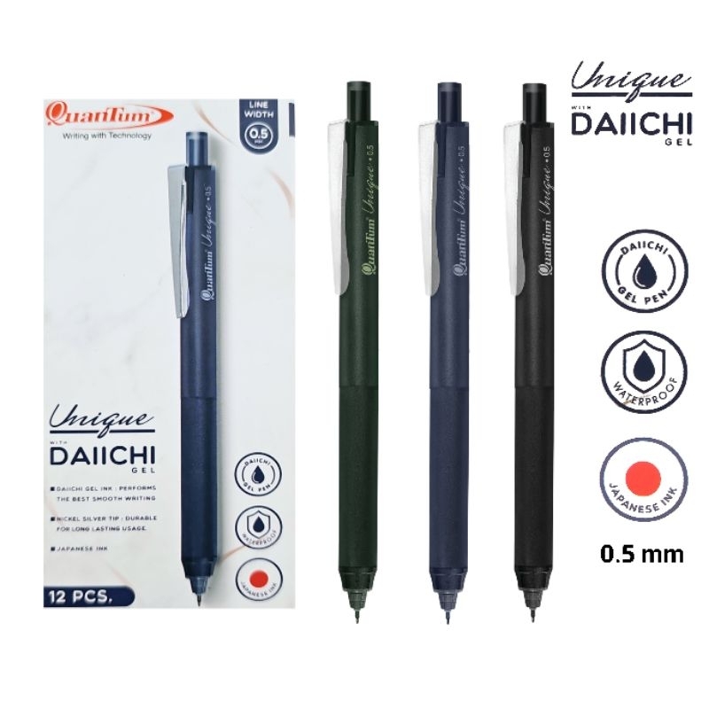 Quantum ปากกาเจล ยูนีค Unique with Daiichi Gel ขนาด 0.5มม. หมึกน้ำเงิน และหมึกดำ (ราคาต่อ 1 ด้าม)
