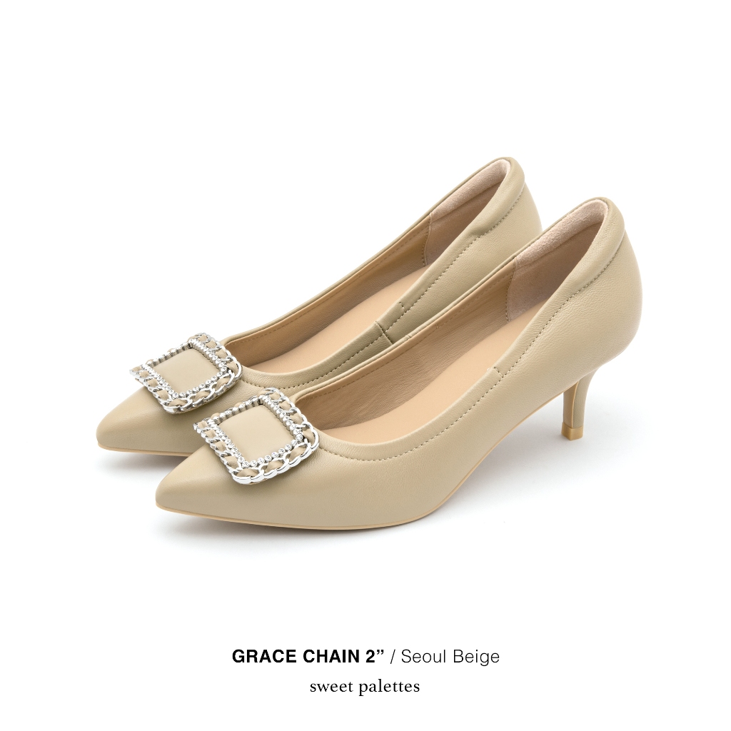 Sweet Palettes รองเท้าหนังแกะ Grace Chain 2 inch Seoul Beige