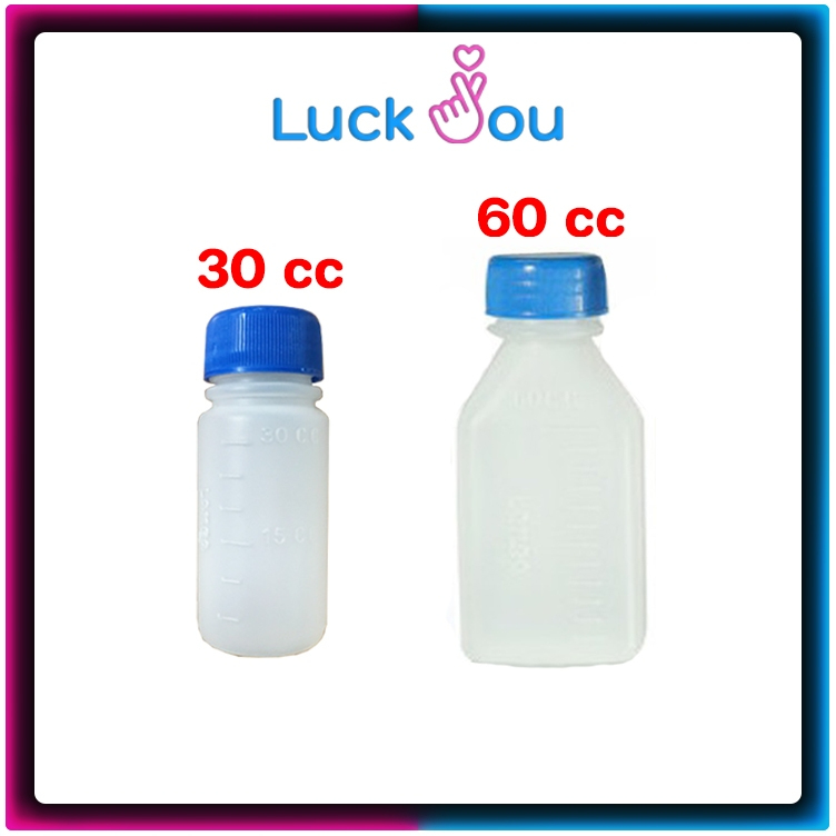 ขวดยาพลาสติก 30 / 60 cc. 100 ขวด (คละสี)