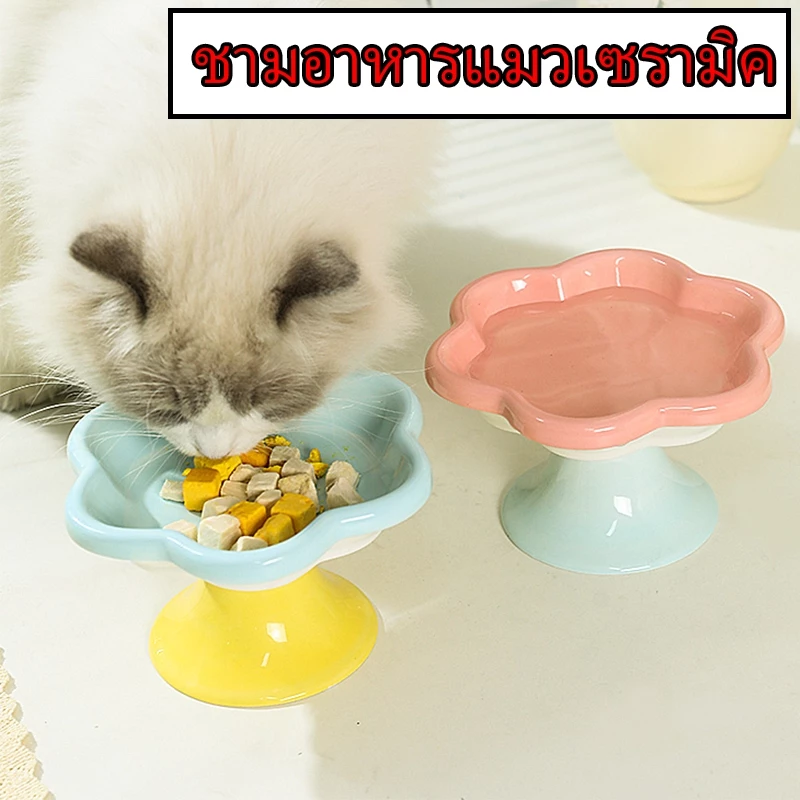 🐱 ชามอาหารแมวเซรามิค ป้องกันการพลิกคว่ํา ชามอาหารสัตว์เลี้ยง น่ารักมาก สุนัข แมว อุปกรณ์ให้อาหารสัตว์ ชามสัตว์เลี้ยง