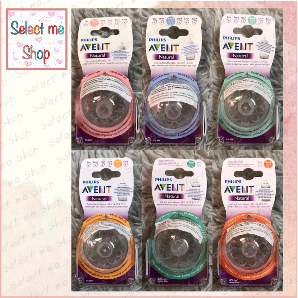Avent Natural รุ่นเก่า รุ่นใหม่ จุกนมเบอร์ 0,1,2,3,4,5,V,Y 1 แพ็ค (2 จุก)