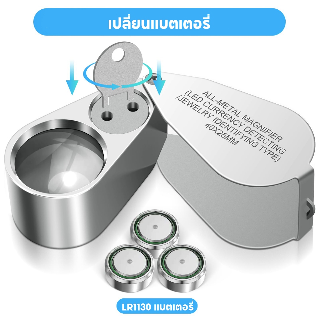 กล้องส่องพระ แว่นส่องพระ ตรวจแบงค์ปลอม แว่นขยายส่องพระ 40X พร้อมไฟ LED UV