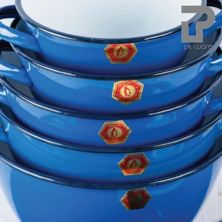 ยกชุด 5ใบ หม้อ หม้อเคลือบ 2 หู หม้อเคลือบอินาเมล หม้อสองหู สีน้ำเงิน ตรานกเพนกวิน ขนาด 16-24cm