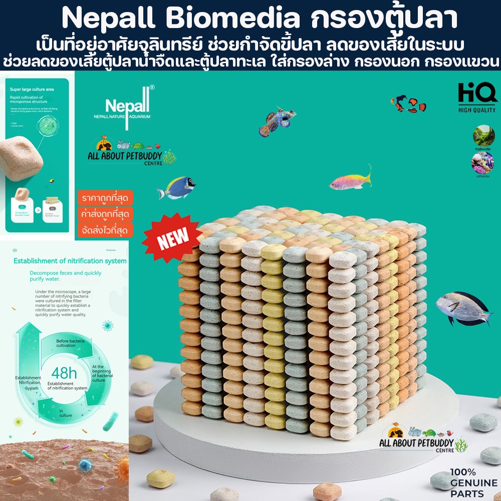Nepall 3D COOKIES 500g กำจัดขี้ปลา ใส่ในระบบ กรอง Bio media ที่อยู่อาศัยของแบคทีเรีย ลดแอมโมเนีย NO2 NO3 PO4 ปลา มีเดี่ย