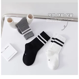 ถุงเท้าเด็ก ข้อกลาง รุ่นขอบแถบคู่ พร้อมส่งจากไทย