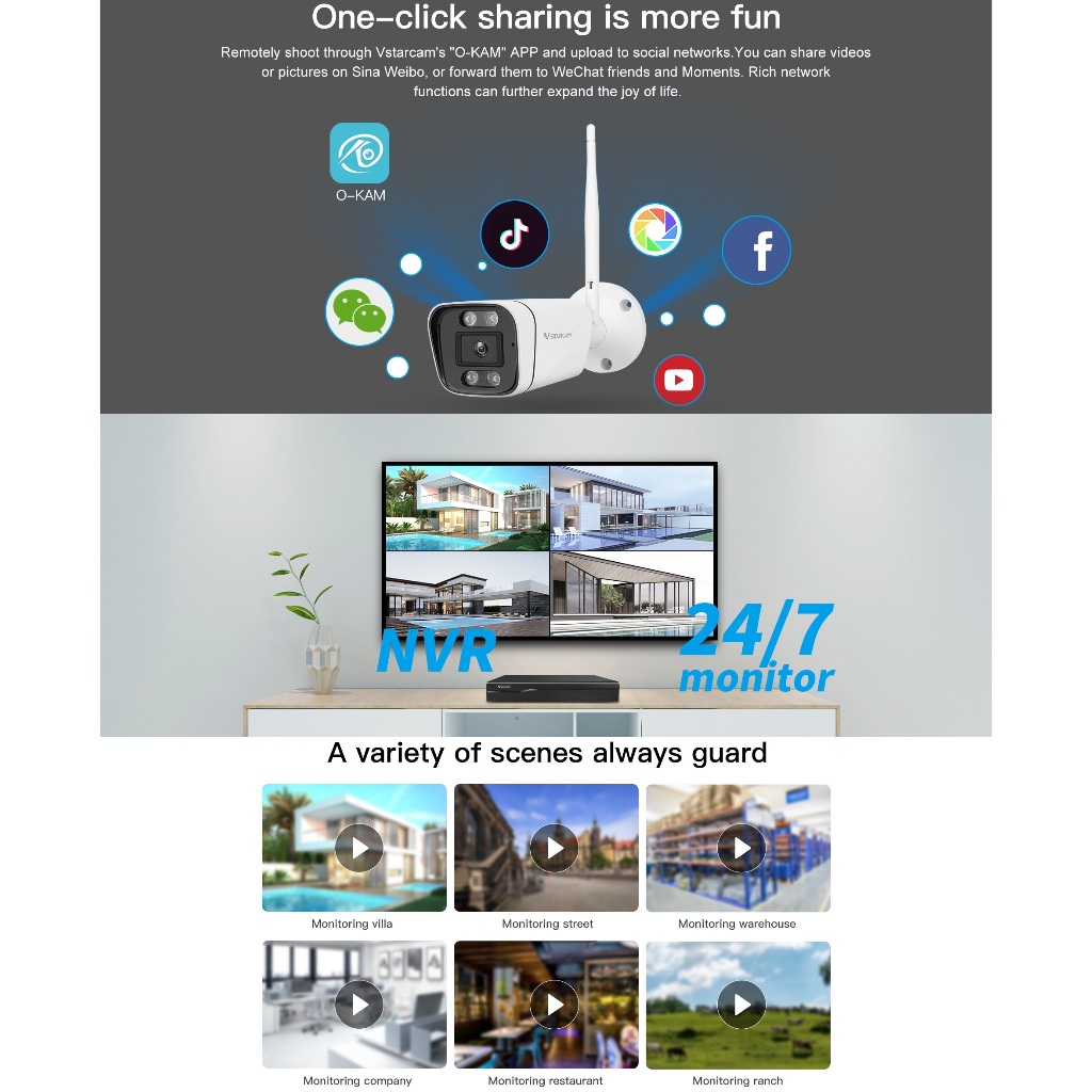 VSTARCAM CS58 WiFi SUPER HD 1296p 3MP กล้องวงจรปิดไร้สาย Ai + ตรวจจับสัญญาณแจ้งเตือน