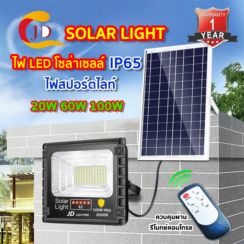 รุ่นใหม่ล่าสุด 20w 60w 100w ไฟสปอตไลท์ ไฟถนนโซล่าเซลล์ Solar Cell ไฟแผงโซล่า Solar Light พร้อมอุปกรณ์ใช้งาน รับประกัน1ปี