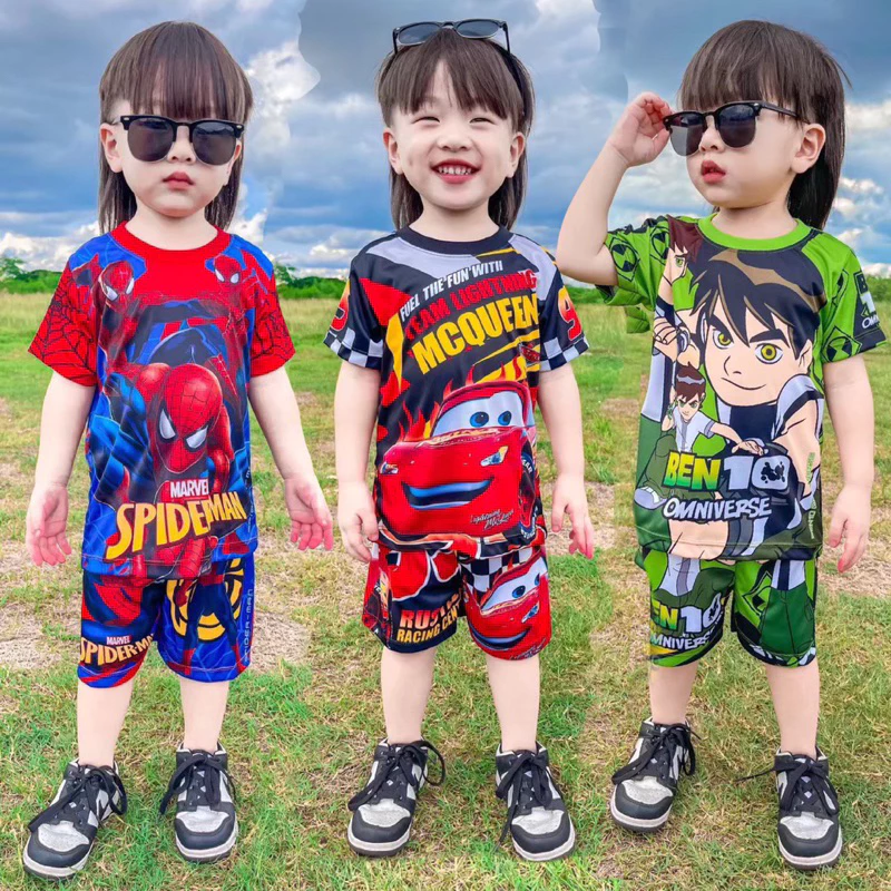 ชุดเซ็ทเด็ก เสื้อแขนสั้น+กางเกงขาสั้น ชุดเด็ก ลายซุปเปอร์ฮีโร่ ผ้าไมโครไฟเบอร์