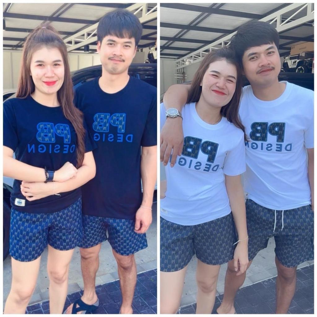 PB Designs ชุดเซ็ทเสื้อคอตตอนพร้อมกางเกงผ้ายีนส์สีสนิม ชุดเซ็ทชาย ชุดเซ็ทหญิง