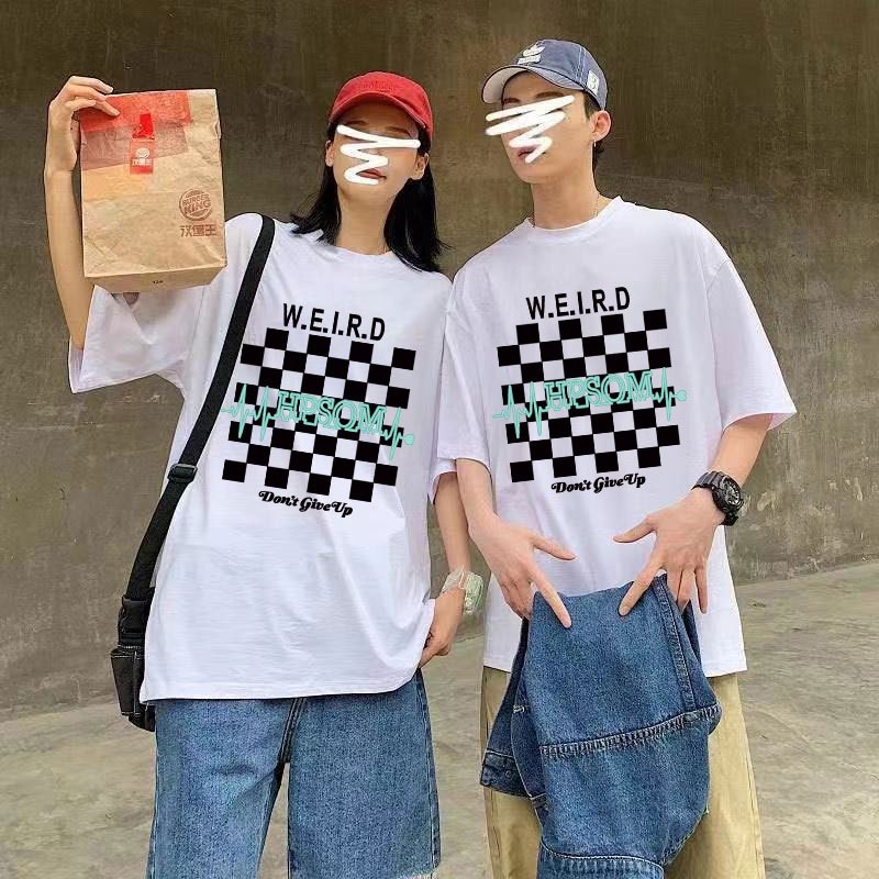 เสื้อยืดแขนสั้นทรงหลวมสไตล์เกาหลีน่ารัก oversize เสื้อผ้าวินเทจผู้หญิง เสื้อโอเวอร์ไซส์สกรีนลายตารางขาวดำ ผ้านิ่มสบาย - รูปที่ 4