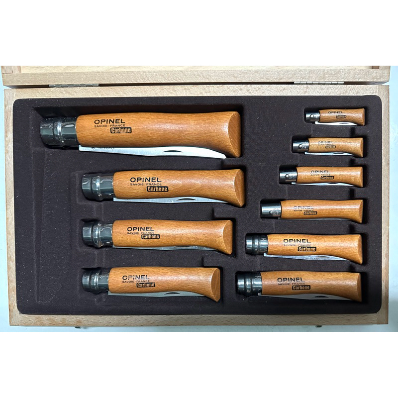 Opinel Collecting Wooden Case Of 10 Carbon Steel Knives