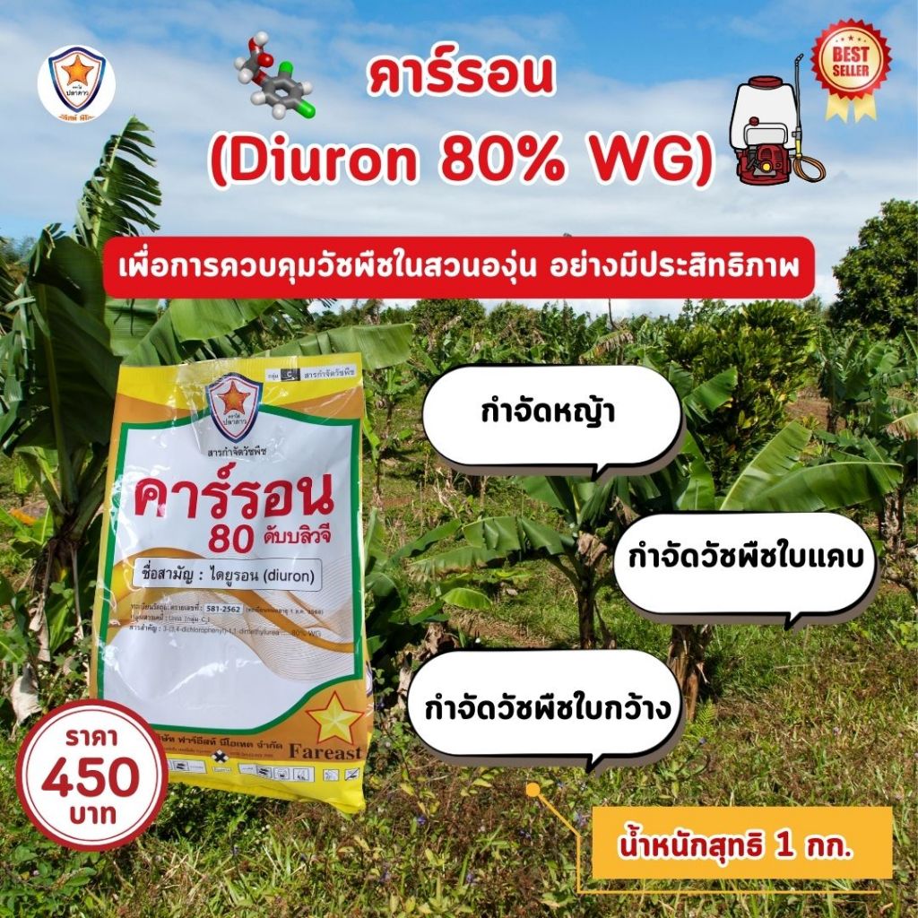กำจัดวัชพืชในสวนกล้วยอย่างมีประสิทธิภาพ คาร์รอน (diuron 80% wg)