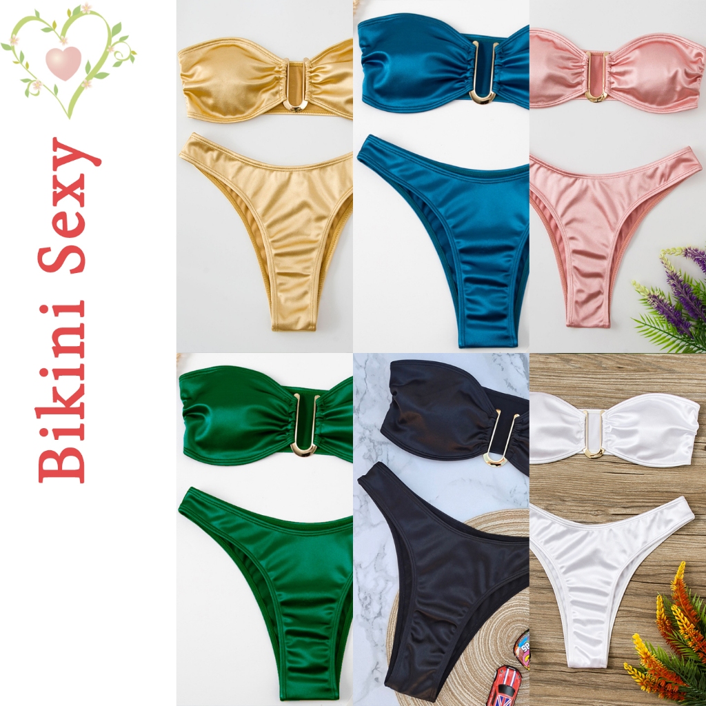 BikiniSexy 👙 ชุดว่ายน้ําเซ็กซี่ผู้หญิง บิกินี่ชุดว่ายน้ํา สไตล์ท่อด้านบน สีทึบ ส่งจากไทย #0185