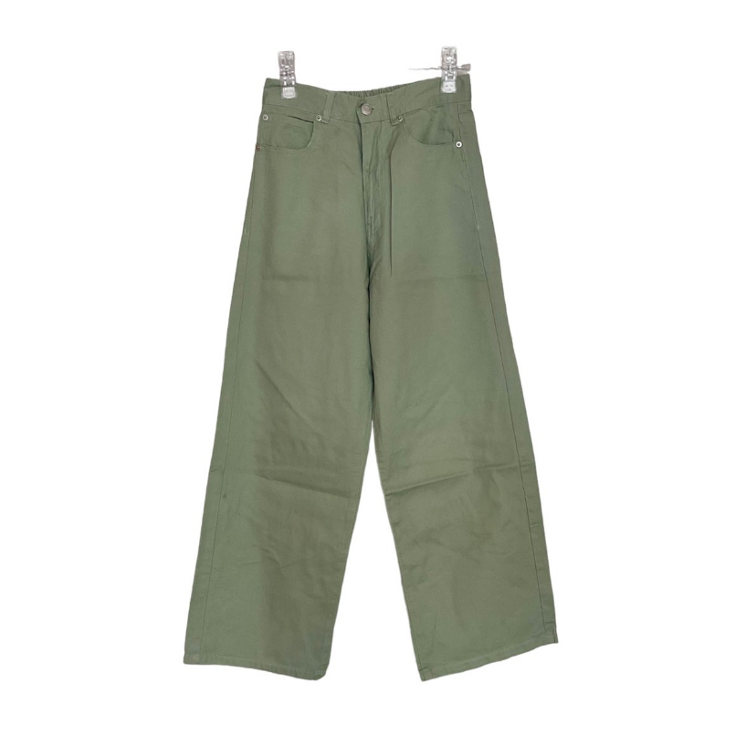 กางเกงยีนส์ GRL ไซส์S สีเขียว เอว24-28,เป้าลึก12.5,สะโพก40,ยาว36.5 งานค้างสต็อคญี่ปุ่น