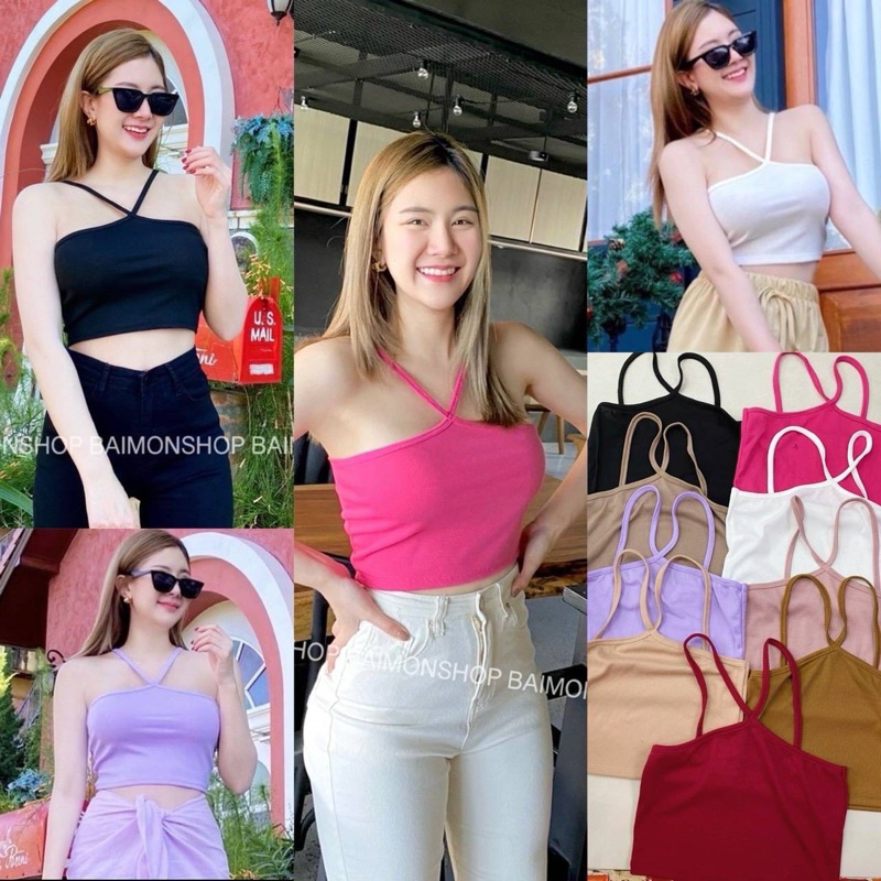 🔥aimorn_shop🔥ครอปท็อปสายเดี่ยวไขว้หน้า ❣️💜เว้าอกสุดแซ่บบ 2x2 สายไขว้💚❤️ผ้าร่องสายฝอ ผ้าใส่สบายมากๆ