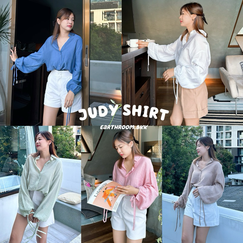 𝗝𝗨𝗗𝗬 𝗦𝗛𝗜𝗥𝗧 เสื้อเชิ้ตฟรีไซส์ ดีเทลผูกโบว์ปลายแขน