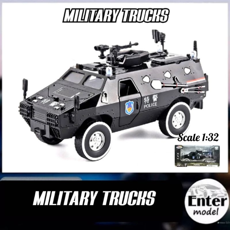โมเดลรถตำรวจ มีเสียงมีไฟ Military Truck Police ยาว18cm Scale1/32