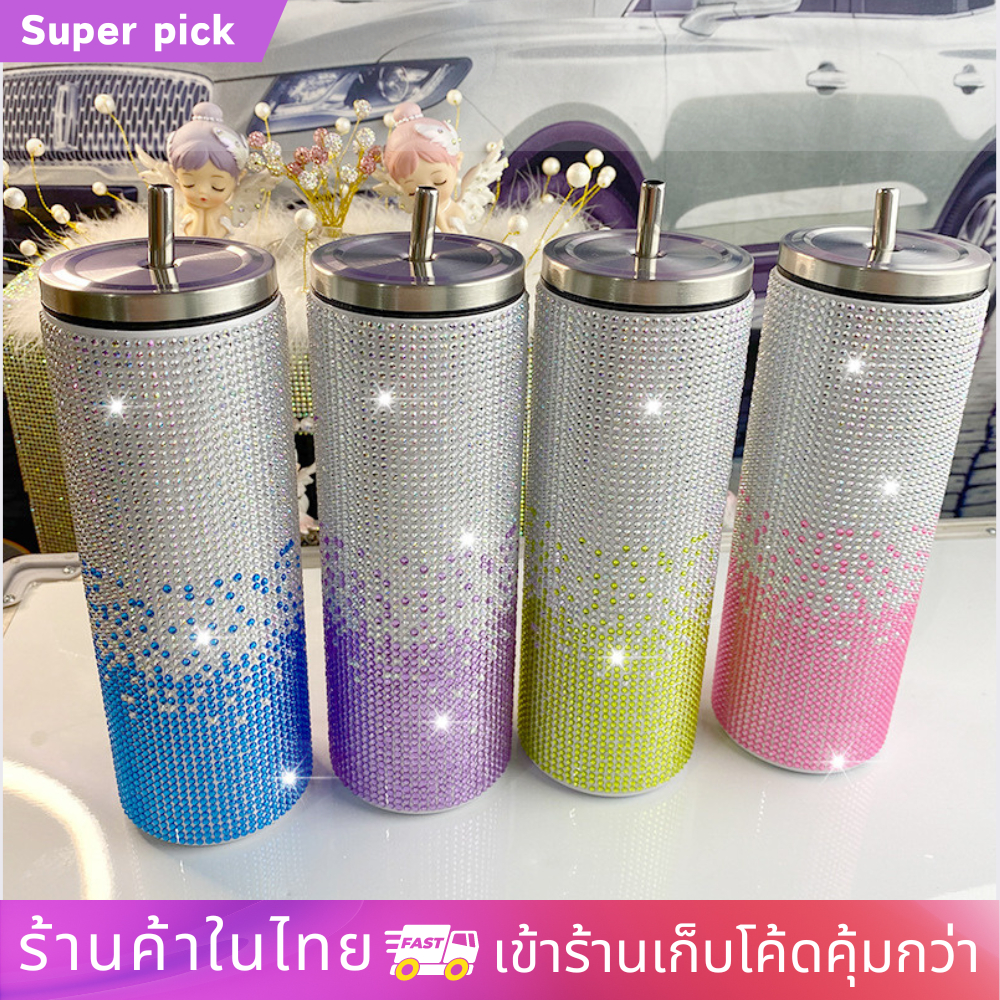 แก้วเพชร เก็บความเย็น กระบอกน้ำสแตนเลส304 พกพาง่าย 600ml สวยหรู ดูแพง
