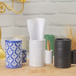 กระบอกทิชชู่เซรามิคพร้อมช่องไม้จิ้มฟัน Napkin holder กล่องใส…
