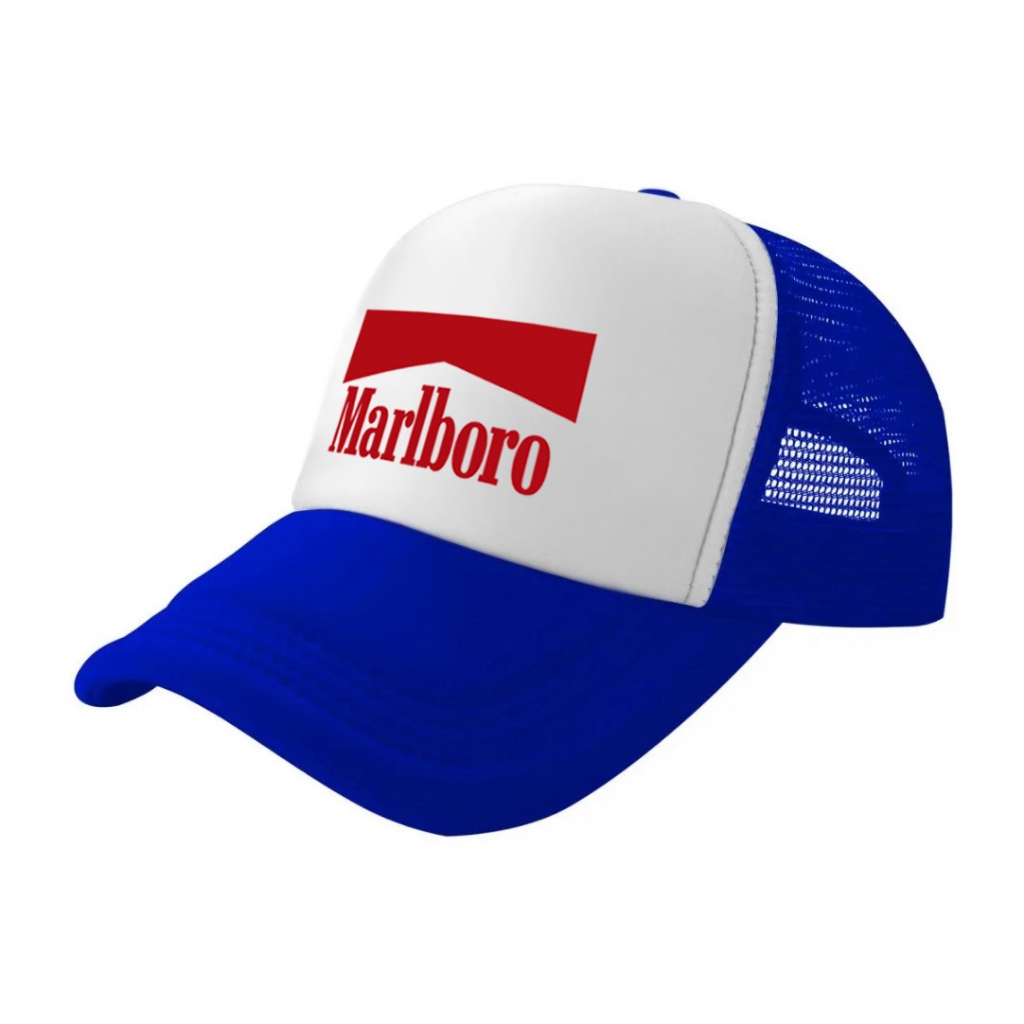 หมวกแก็ป หมวกเบสบอล หน้าบุฟองน้ำ หลังตาข่าย สกรีน Marlboro  ด้วย Flex pu ขอบเรียบ สวย คมชัด