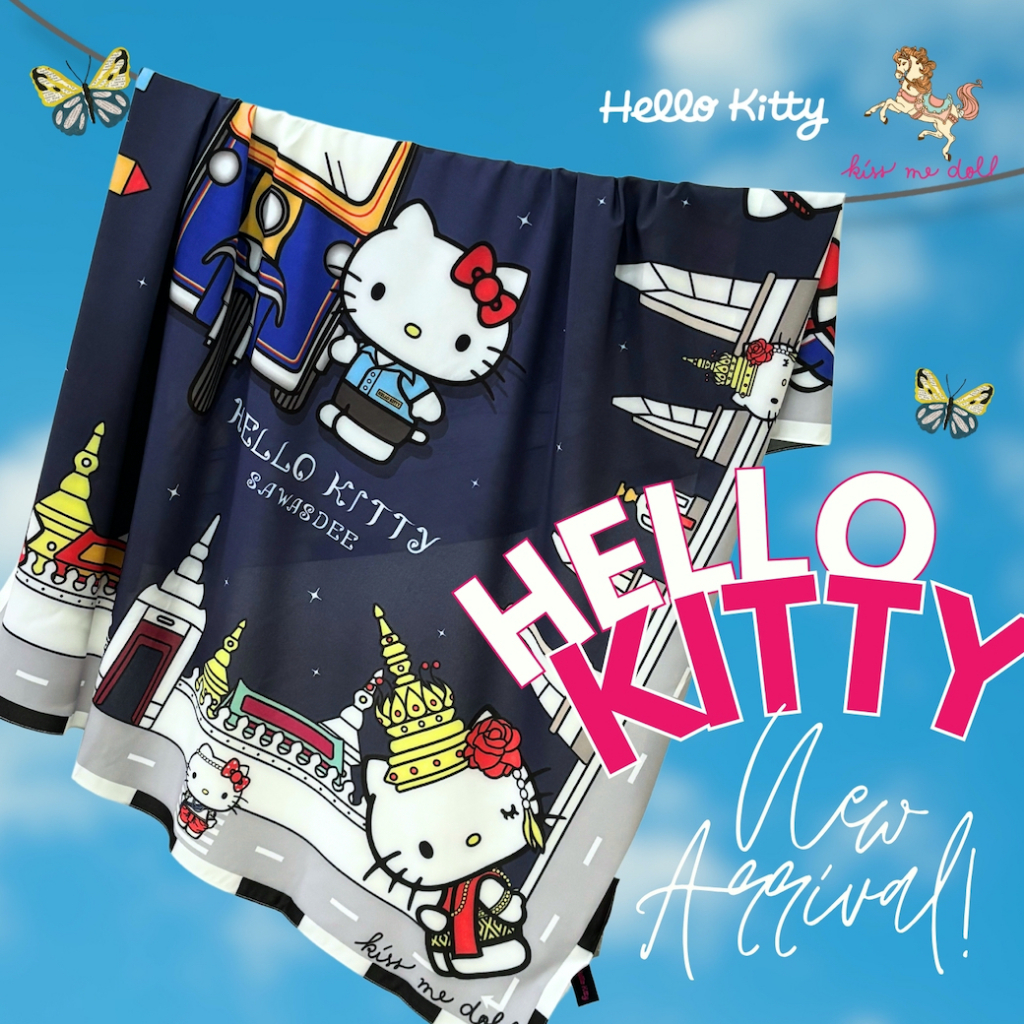 Kiss me doll ผ้าพันคอ ผ้าคลุมไหล่ Kitty Sawasdee limited edition ลาย Capital เมืองหลวง 100x100 cm.