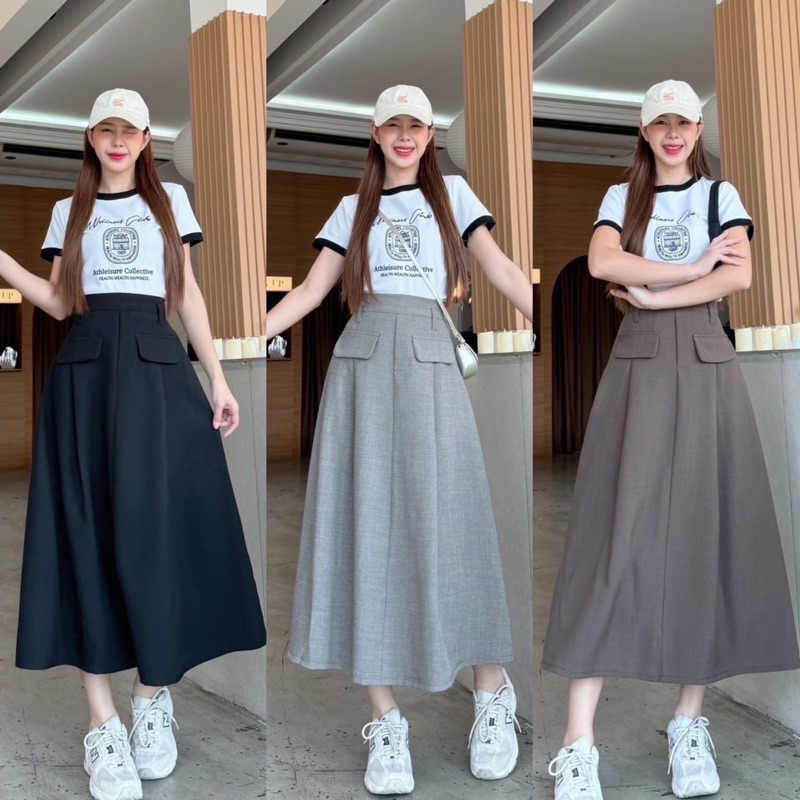 ส่งของทุกวัน👉(ทักแชทถามสี&ไซร์ ก่อน)กระโปรงยาวสไตล์ y2k ชายกระโปรงบาน