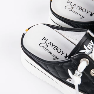 PLAYBOY รองเท้าผ้าใบแบบเปิดส้น รุ่น ST-H241C1152 (ควร+1ไซส์) ดีไซน์เย็บนวม ปักโลโก้ มี2สี สีขาวและสีดำ