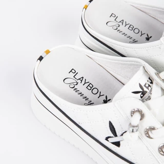 PLAYBOY รองเท้าผ้าใบแบบเปิดส้น รุ่น ST-H241C1152 (ควร+1ไซส์) ดีไซน์เย็บนวม ปักโลโก้ มี2สี สีขาวและสีดำ