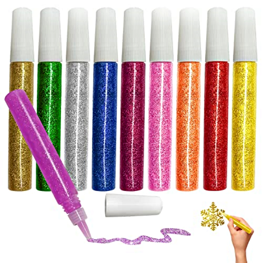 กาวผสมกากเพชร Glitter Glue ปากกากลิตเตอร์ ปากกากากเพชร สำหรับงานฝีมือ 1แผงบรรจุ 5ชิ้น และ6ชิ้น คละสี