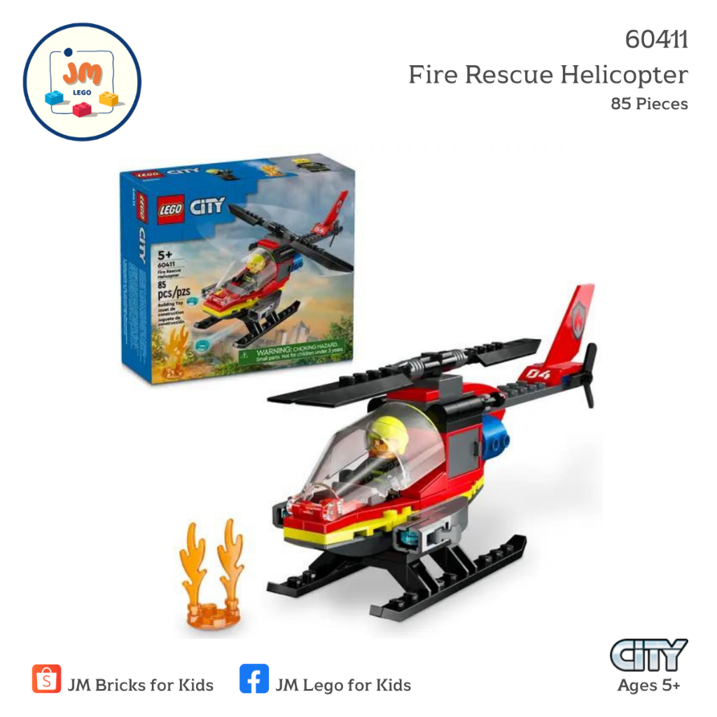 LEGO City 60411 Fire Rescue Helicopter (85 Pieces) สำหรับเด็กอายุ 5 ปีขึ้นไป Brick Toy ตัวต่อ เลโก้