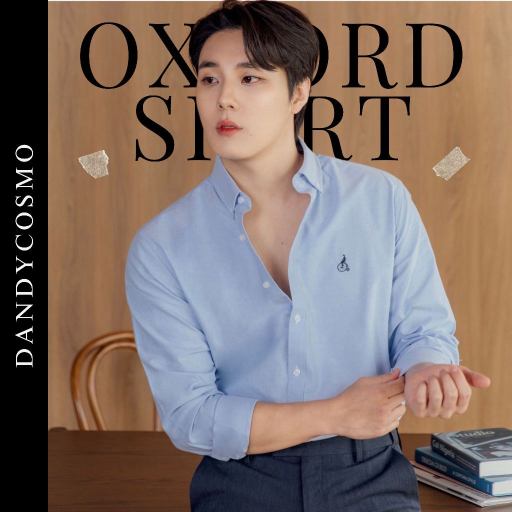 DANDY COSMO | [4สี] เสื้อเชิร์ต Oxford Shirt สีล้วน ปักโลโก้ DANDY COSMO