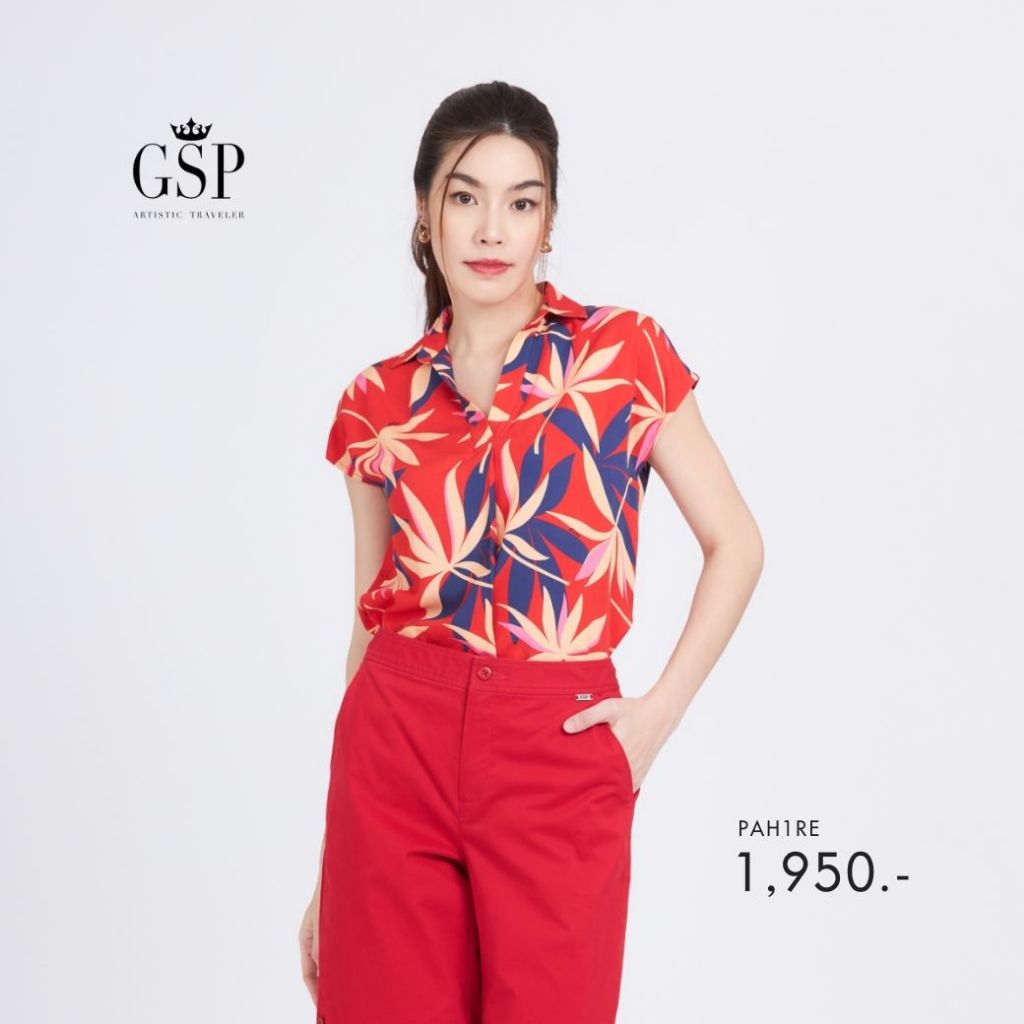 GSP เสื้อผู้หญิง เบิร์ด ออฟ พาราไดซ์ ปกเชิ๊ต แขนล้ำ แดง (PAH1RE)