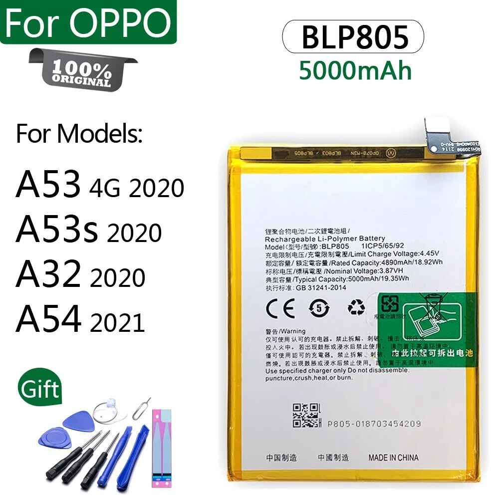 แบตเตอรี่ BLP805 เดิมสำหรับ A32 A16 OPPO A54 CPH2269 PDVM00 CPH2127 CPH2131/blp805 ความจุแบตเตอรี่ 5