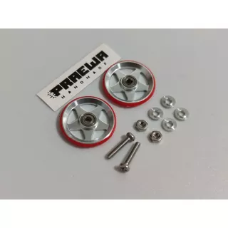 โรลเลอร์ดาว 19mm ขอบพลาสติกแรงเสียดทานต่ำ - Mini4WD 19mm Aluminum Rollers (5 Spokes) w/Plastic Rings