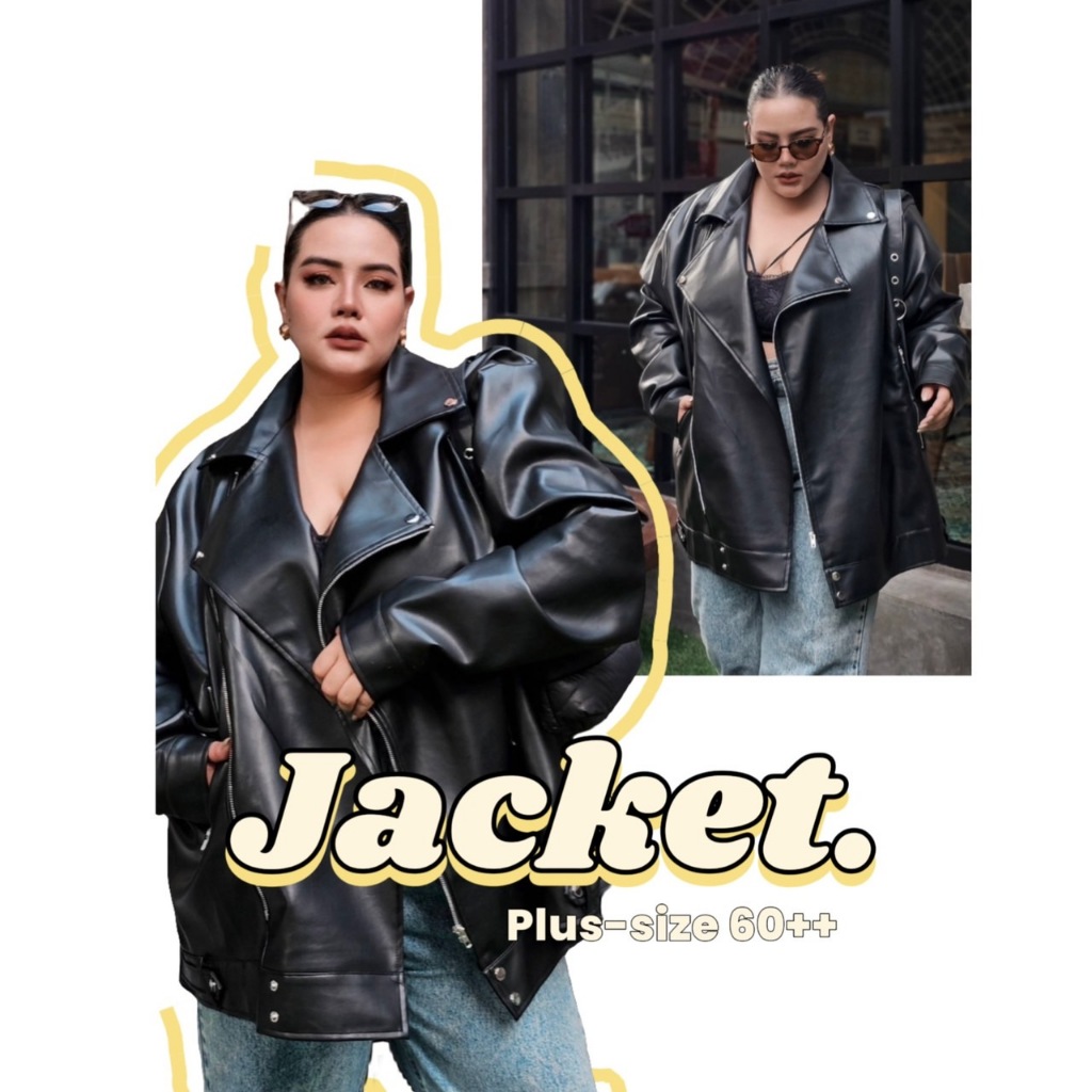 Leather Jacket เสื้อแจ็คเก็ตหนังสีดำ อก 46-64 นิ้ว