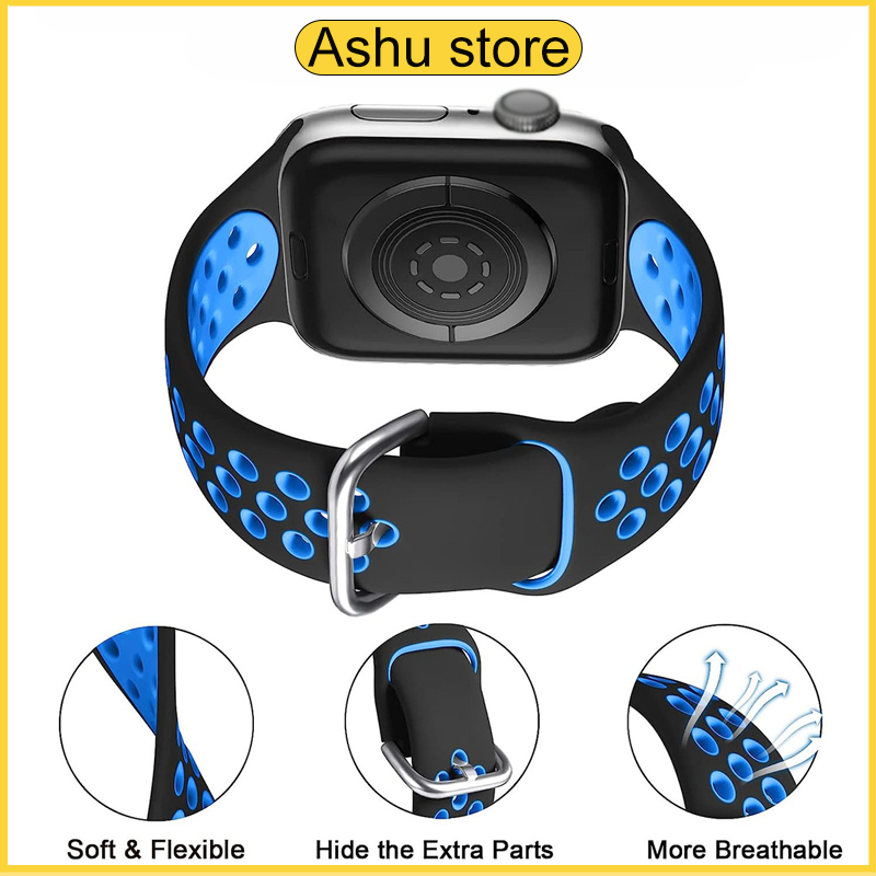 สายนาฬิกาซิลิโคนแบบหัวเข็มขัดโลหะสำหรับ Iwatch S11 10 9 87 6 SE 5 4 3 2 1 สายนาฬิการะบายอากาศ 49mm46mm38/45/40/41/42mm44