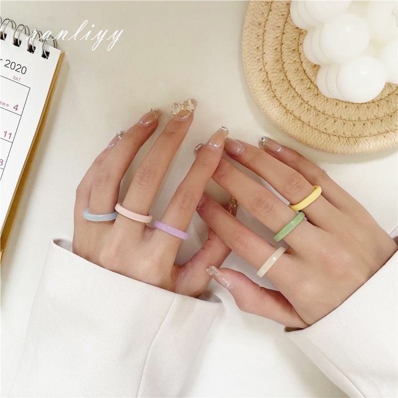 ส่งเร็ว แหวนนิ้วเรซิ่น17มมหลากสีน่ารักเกาหลีแฟชั่นเรียบง่ายเครื่องประดับสำหรับผู้หญิงเข้ากับทุกการแต่งกาย-Ranliyy