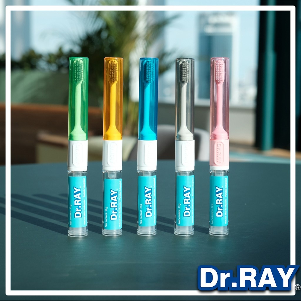 Dr. Ray แปรงสีฟันพกพา+ยาสีฟัน10g ในแท่งเดียว ขนแปรงนุ่มแถวนอกบิดเกลียว เติมยาสีฟันได้ /D82