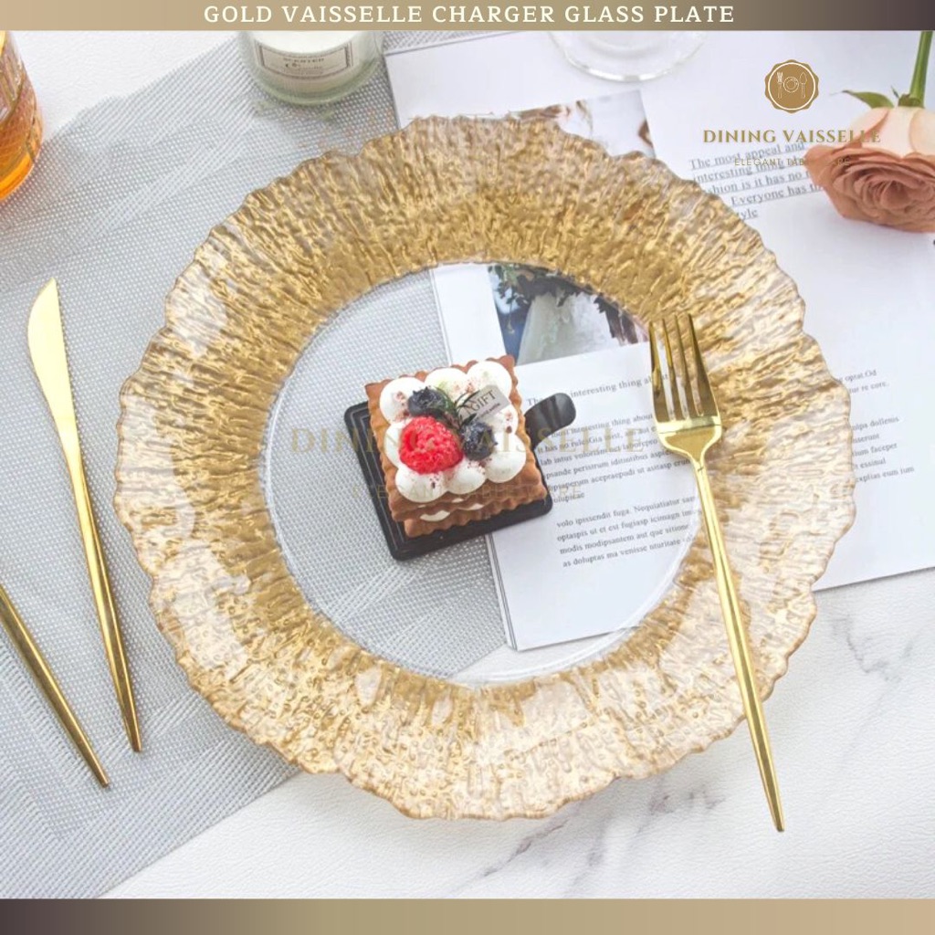 - Dining Vaisselle - Gold Vaisselle จานเสิร์ฟ ประเภท charger plate ตกแต่งสวยงาม อุปกรณ์บนโต๊ะอาหาร