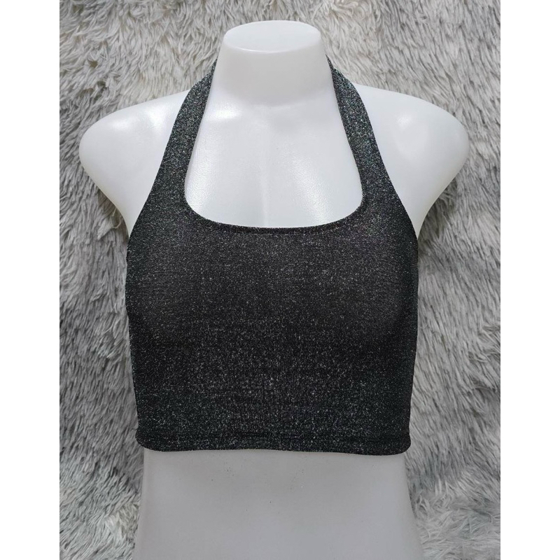 Sns101🌻เสื้อครอปคล้องคอ🌻โชว์หลังเปิดหลัง🌻ผ้ายืดShine