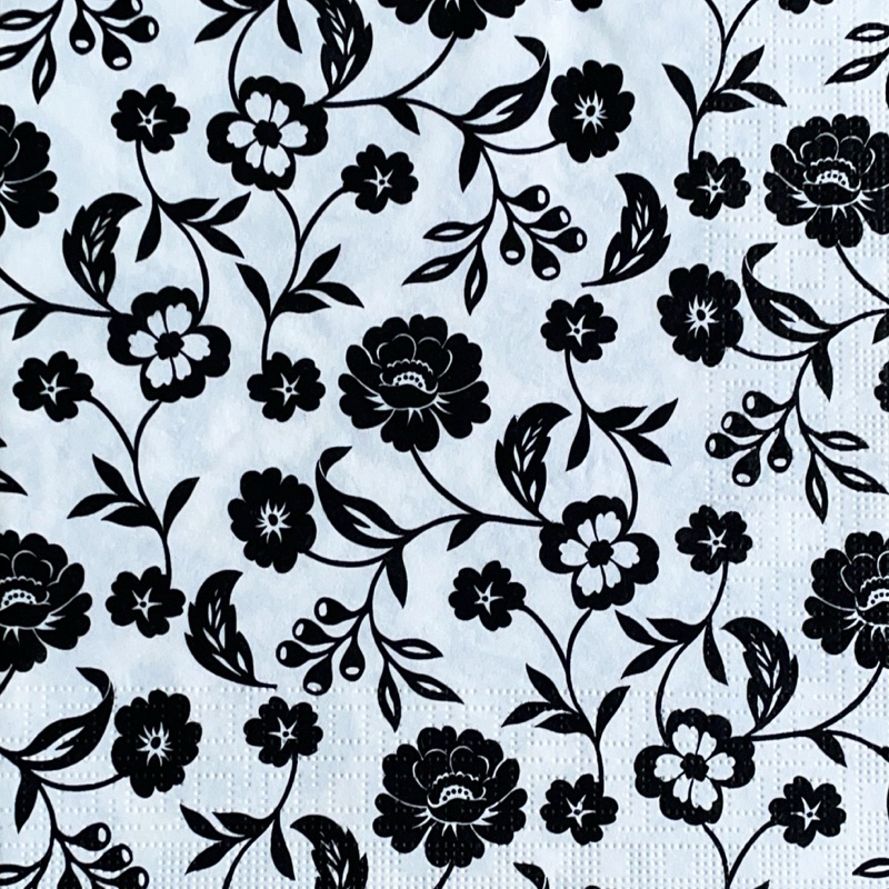 Pladao Napkin 957 ภาพ ดอกไม้ ลายแต่ง ขาวดำ วินเทจ ลายแต่ง กระดาษ แนพกิ้น สำหรับงานศิลปะ เดคูพาจ decoupage ขนาด L 33x33