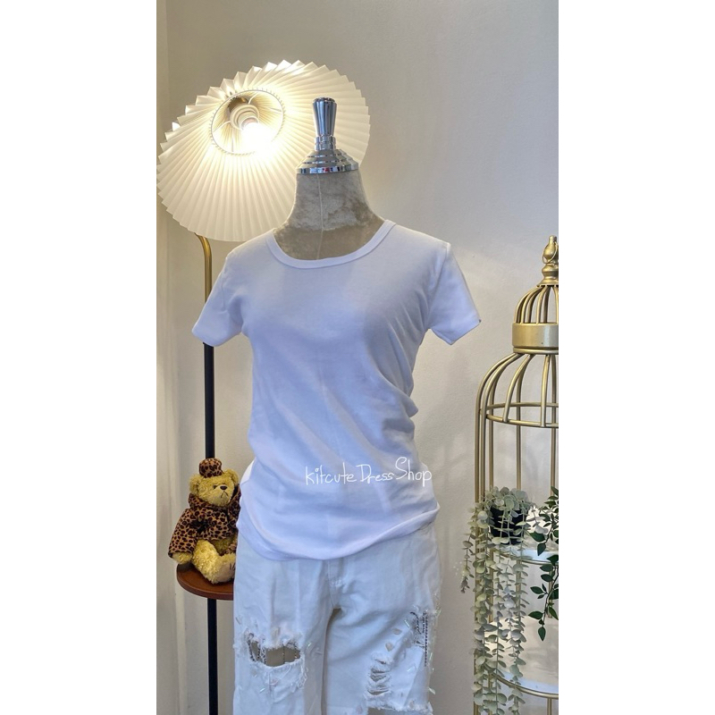 เสื้อยืดคอกลม ผ้าคอตตอน อก30-34" ผ้านุ่มใส่สบาย แฟชั่นสไตล์เกาหลี มีเก็บปลายทาง