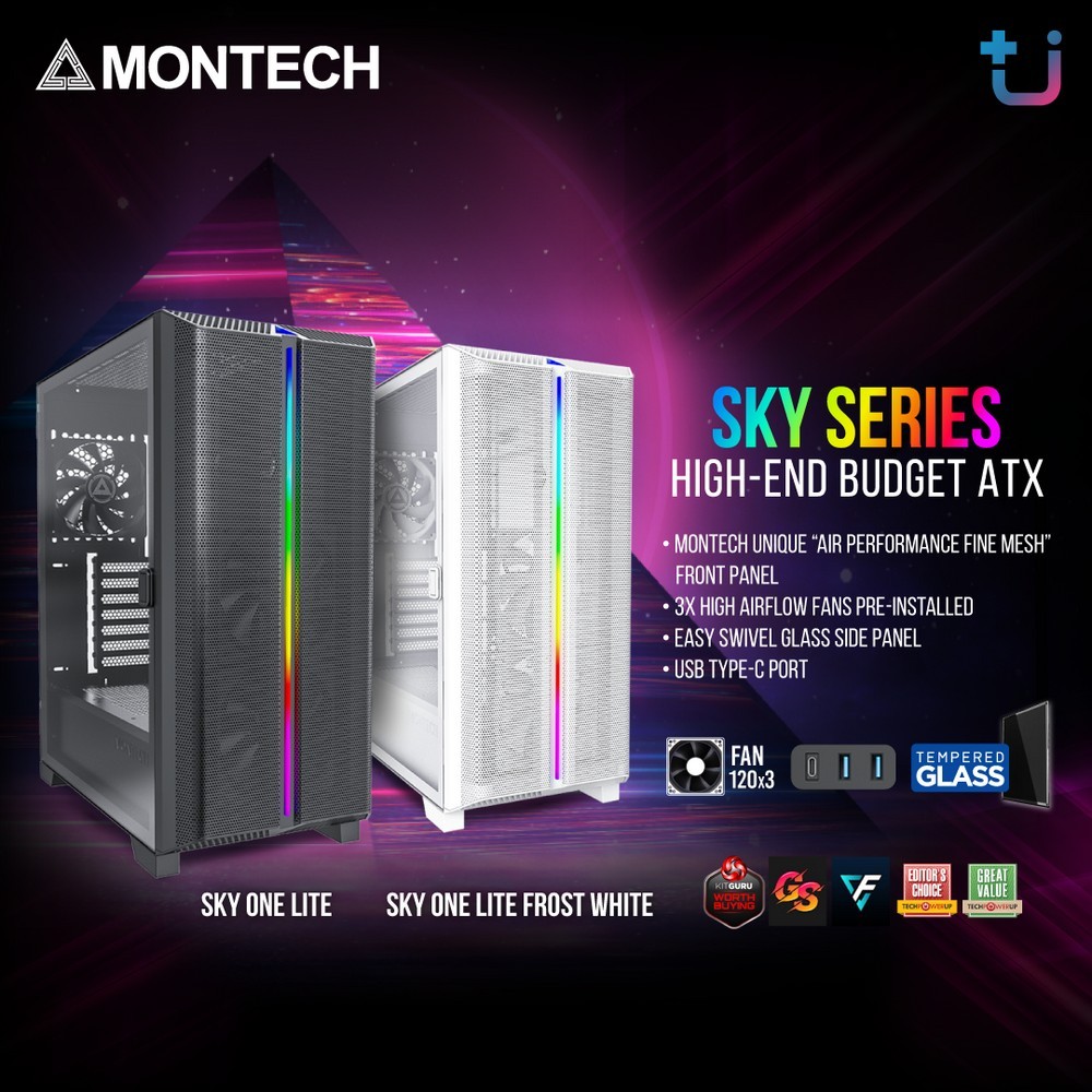 CASE (เคส) MONTECH SKY ONE LITE (BLACK / WHITE) (ATX) - 1 YEAR