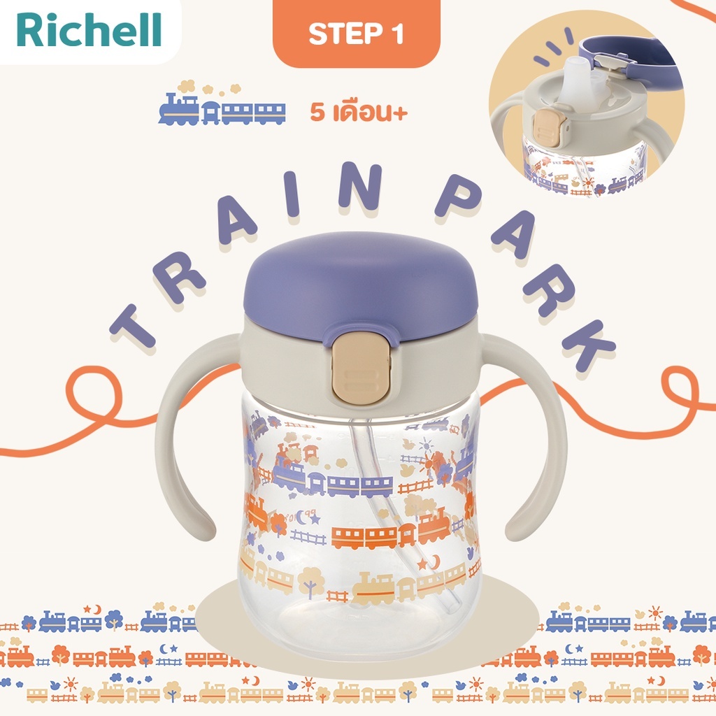 Richell(ริเชล) TLI Mugs แก้วน้ำหัดดูดหลอด Spout Cup สเต็ป 1 นอนดูดได้ หลอดสุญญากาศกันสำลัก รูปที่ 2