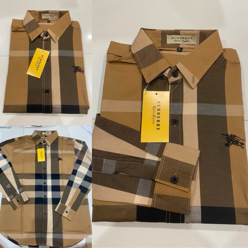 เสื้อเชิ้ตแขนยาว ลายบลูเบอร์รี่ ผ้าดีตรงปก พร้อมส่ง